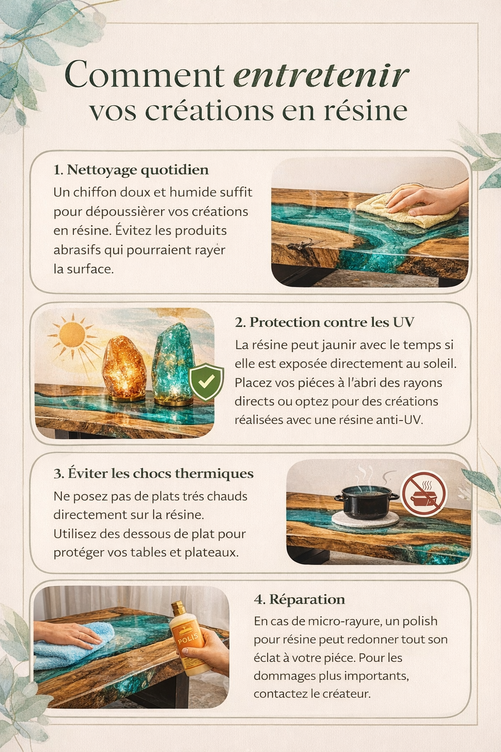 Comment entretenir vos creations en resine